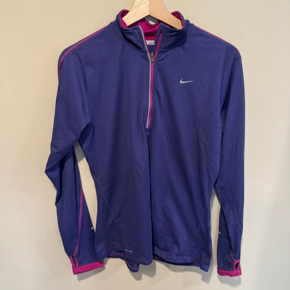 Nike Dri-Fit Half Zip Running Pullover Jacket Purple Pink Women’s M Thumb Holes